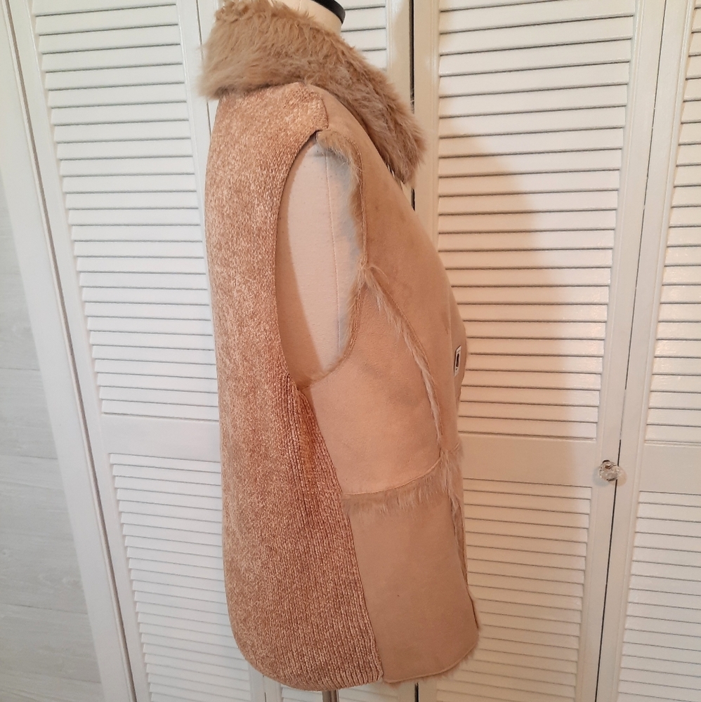 lisa International faux fur suede vest LG - Picture 3 of 6
